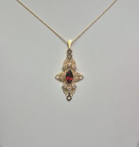 Marquise Deco Necklace with Diamonds and Madera Citrine in 14K