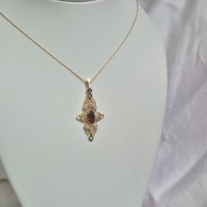 Marquise Deco Necklace with Diamonds and Madera Citrine in 14K