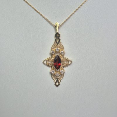Marquise Deco Necklace with Diamonds and Madera Citrine in 14K