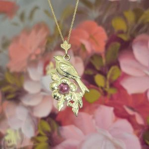 14K Bird Flower Necklace with Tourmaline