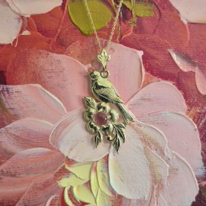 14K Bird Flower Necklace with Tourmaline