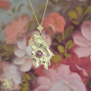 14K Bird Flower Necklace with Tourmaline