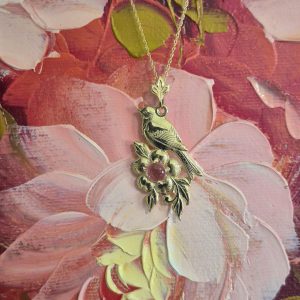 14K Bird Flower Necklace with Tourmaline