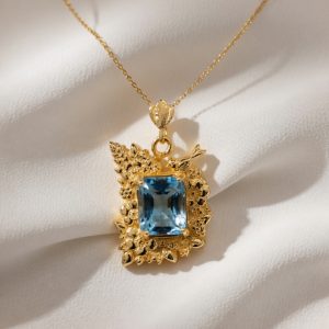 Corner Flower Necklace with Blue Topaz in 14K