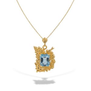 Corner Flower Necklace with Blue Topaz in 14K