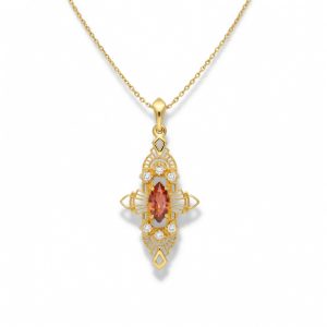 Marquise Deco Necklace with Diamonds and Madera Citrine in 14K
