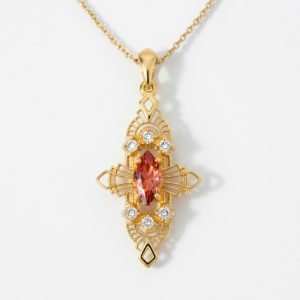Marquise Deco Necklace with Diamonds and Madera Citrine in 14K
