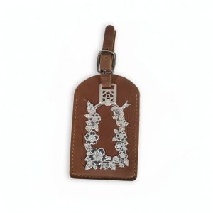 Floral Luggage Tag Charm in Sterling Silver