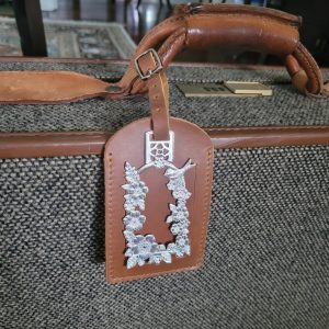 Floral Luggage Tag Charm in Sterling Silver