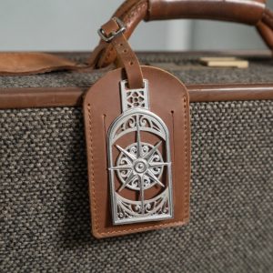 Compass Luggage Tag Charm in Sterling Silver