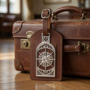 Compass Luggage Tag Charm in Sterling Silver