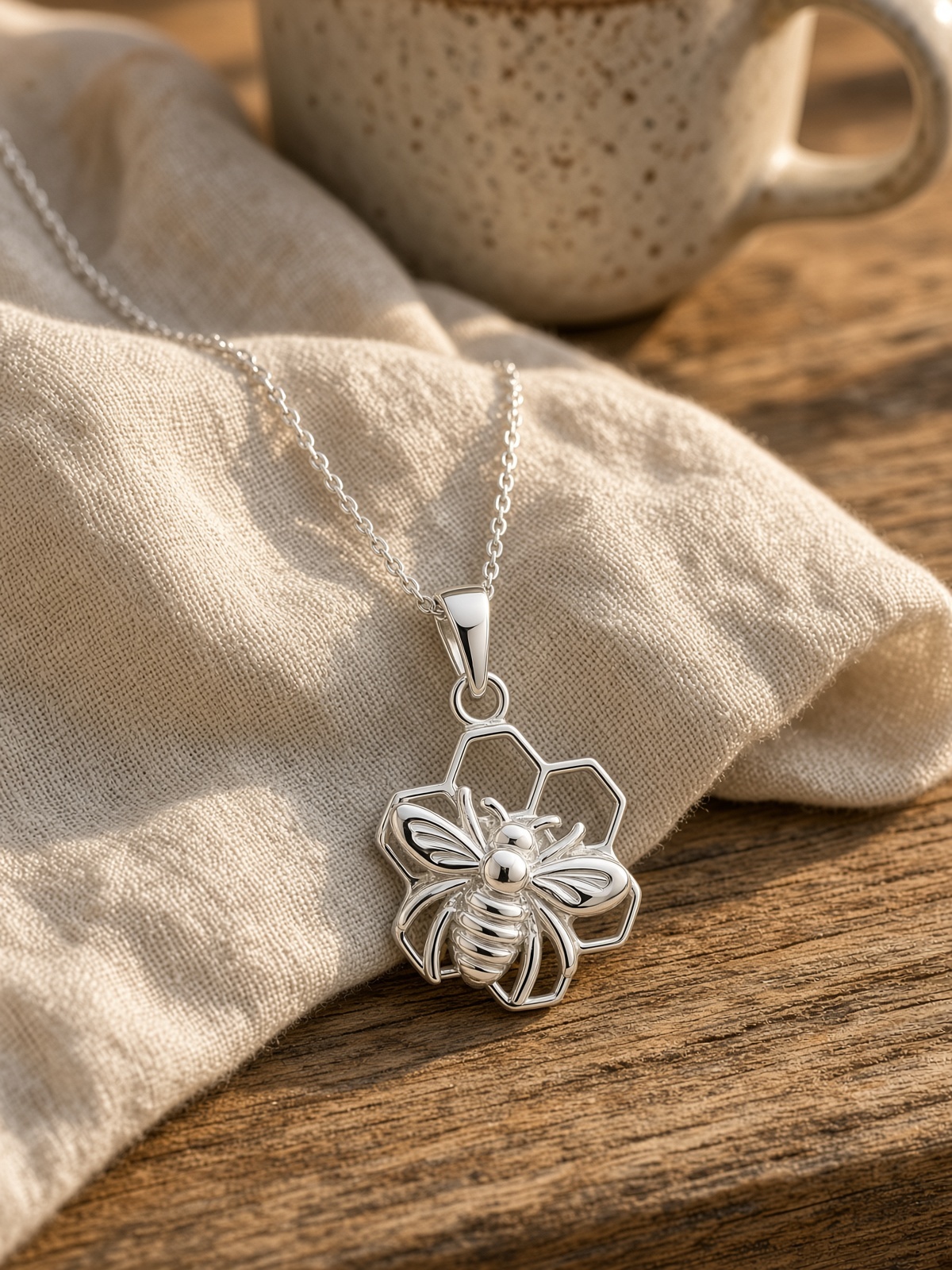 Honey Bee Necklace Sterling Silver
