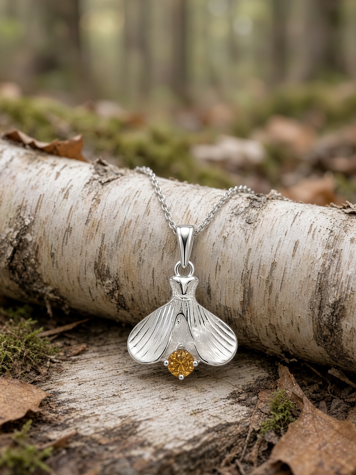 Firefly Necklace with Citrine in Sterling Silver