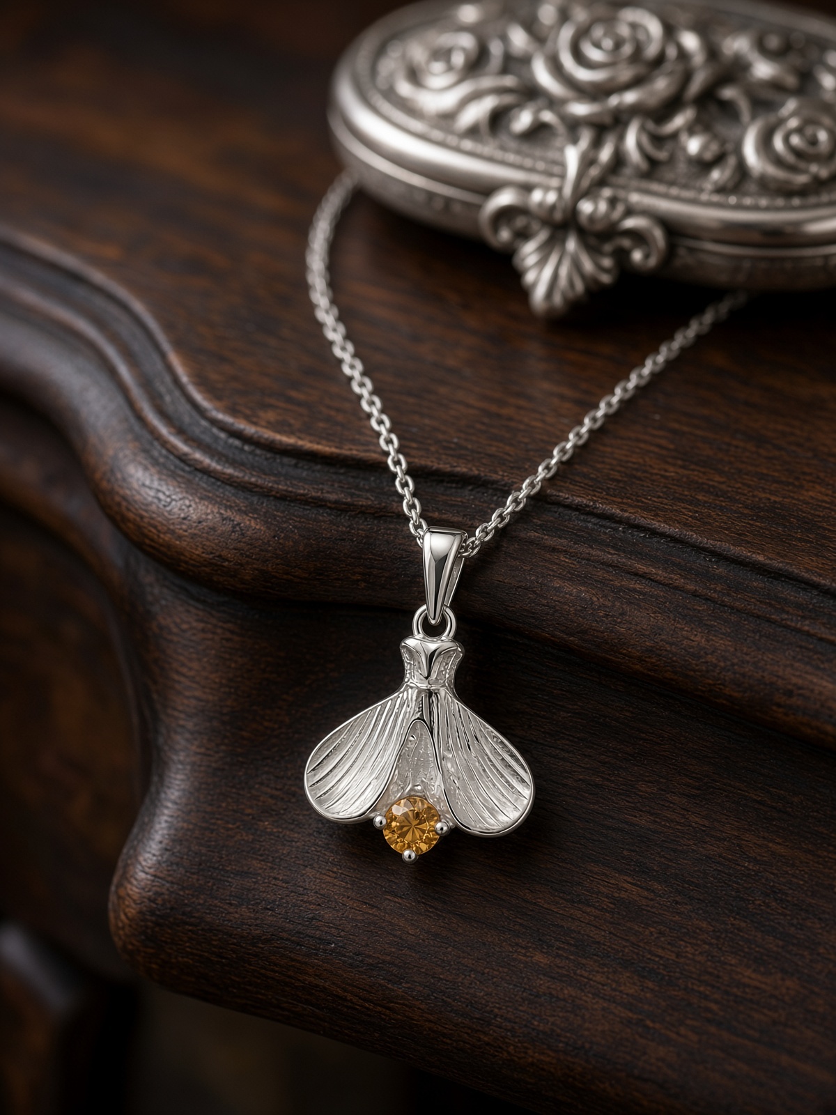 Firefly Necklace with Citrine in Sterling Silver