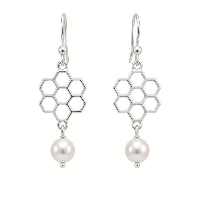 Honey Circle Earrings with Pearl Sterling Silver