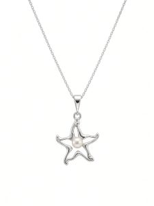 Starfish Necklace with Pearl in Sterling Silver