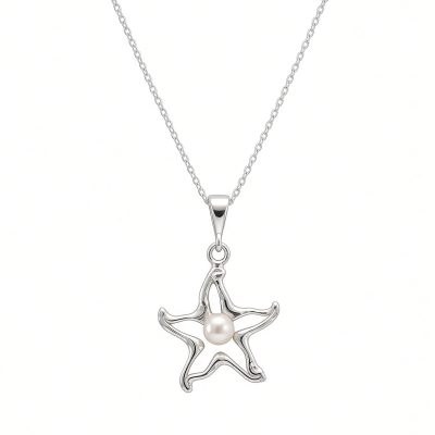 Starfish Necklace with Pearl in Sterling Silver