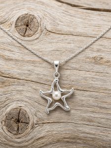 Starfish Necklace with Pearl in Sterling Silver