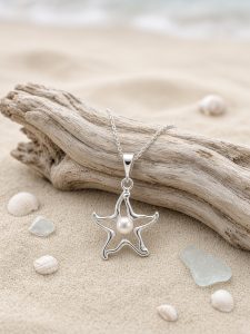 Starfish Necklace with Pearl in Sterling Silver