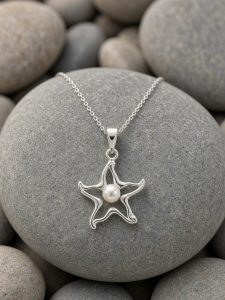 Starfish Necklace with Pearl in Sterling Silver