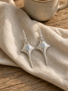 Sterling Silver Stingray Earrings with Blue Topaz