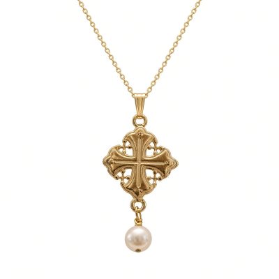 Byzantine Cross Necklace in 14K Gold